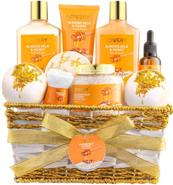 Gift Basket for Women - 10 Pc Almond Milk & Honey Beauty & Personal Care Set