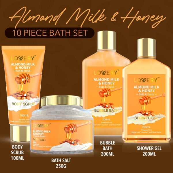 Gift Basket for Women - 10 Pc Almond Milk & Honey Beauty & Personal Care Set - Image 2