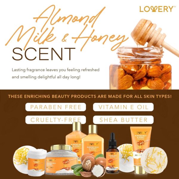 Gift Basket for Women - 10 Pc Almond Milk & Honey Beauty & Personal Care Set - Image 5